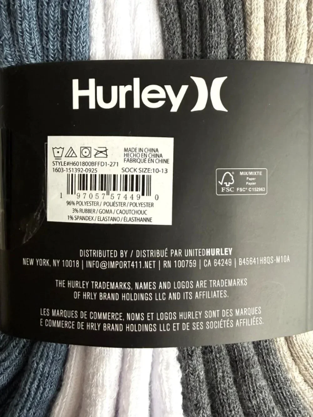 Hurley Men's High Ankle Performance Socks 8 Pair Pack Assorted Size 10-13 NWT